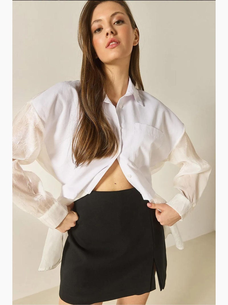 Chemise oversize en organza et tulle lucci Blanc - Kiabi
