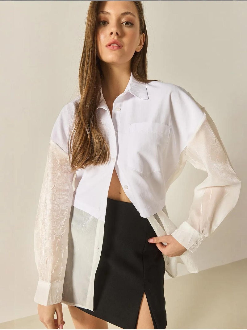 Chemise oversize en organza et tulle lucci Blanc - Kiabi