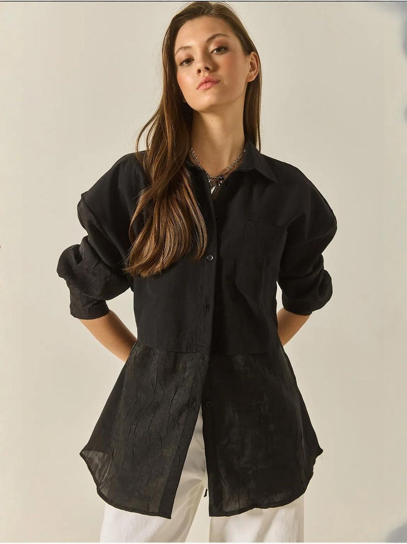 Chemise oversize en organza et tulle lucci Noir - Kiabi