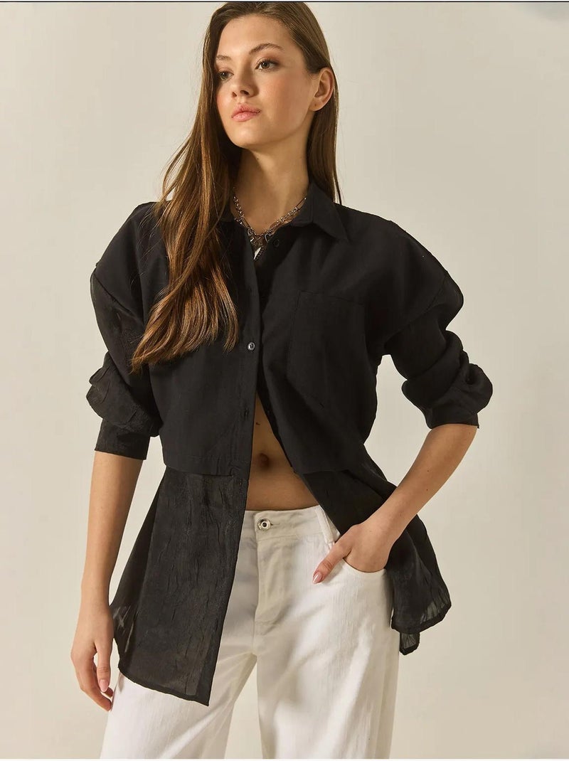 Chemise oversize en organza et tulle lucci Noir - Kiabi