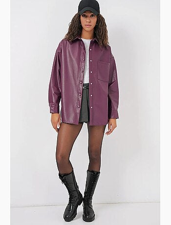 Chemise oversize en similicuir à manches longues et boutons avec poche bdart