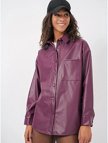 Chemise oversize en similicuir à manches longues et boutons avec poche bdart