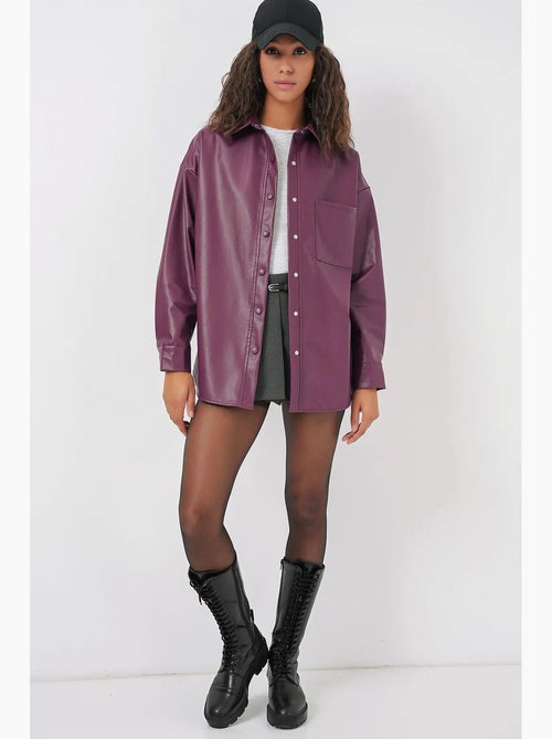 Chemise oversize en similicuir à manches longues et boutons avec poche bdart - Kiabi