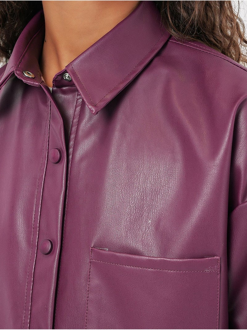 Chemise oversize en similicuir à manches longues et boutons avec poche bdart Mauve - Kiabi