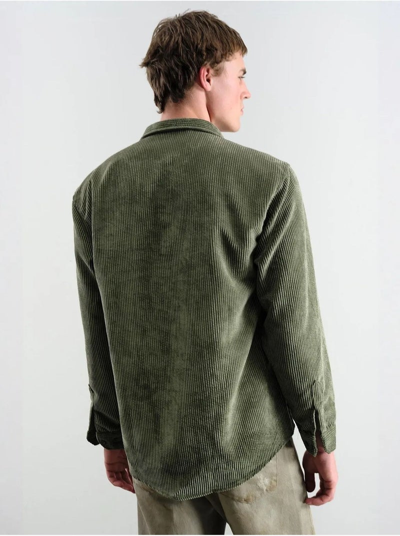 Chemise oversize en velours côtelé à manches longues et boutons giesto Kaki - Kiabi