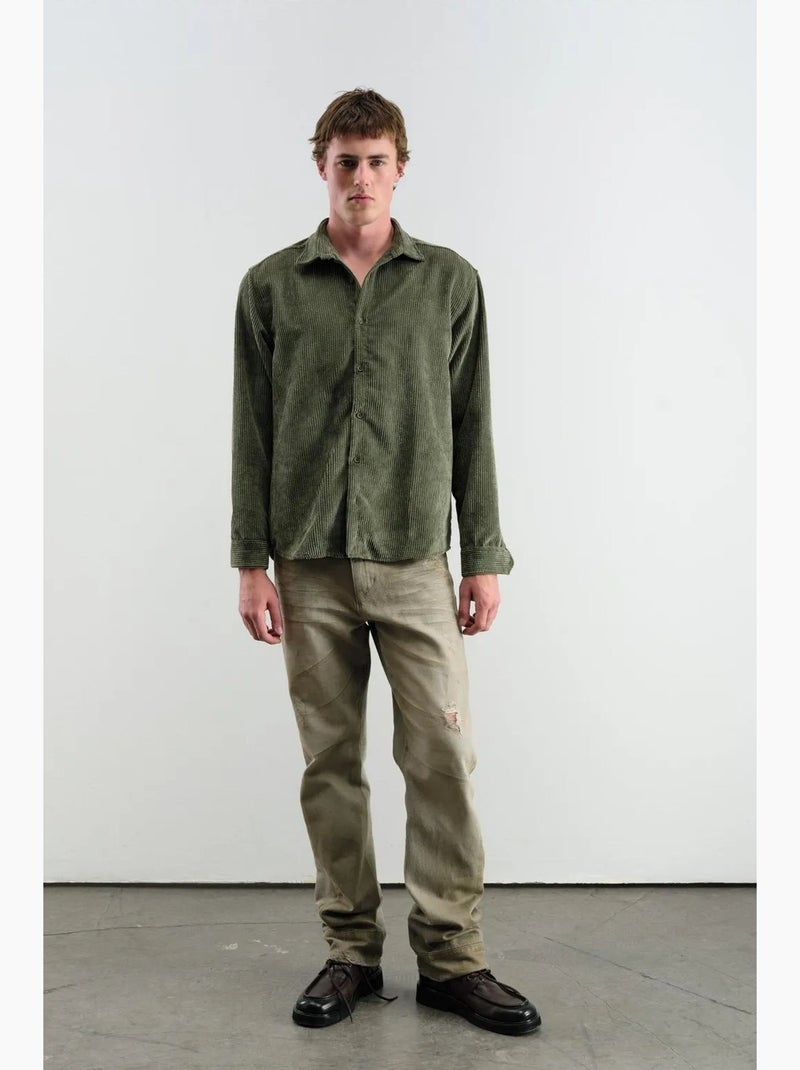 Chemise oversize en velours côtelé à manches longues et boutons giesto Kaki - Kiabi