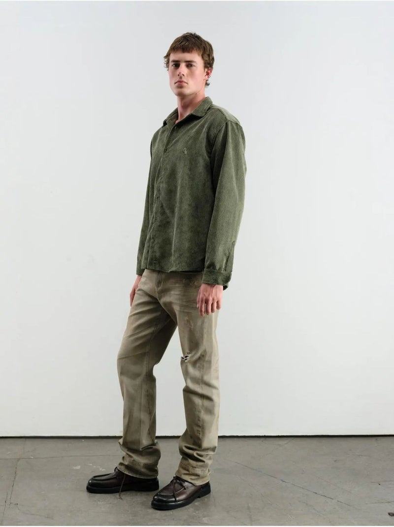 Chemise oversize en velours côtelé à manches longues et boutons giesto Kaki - Kiabi
