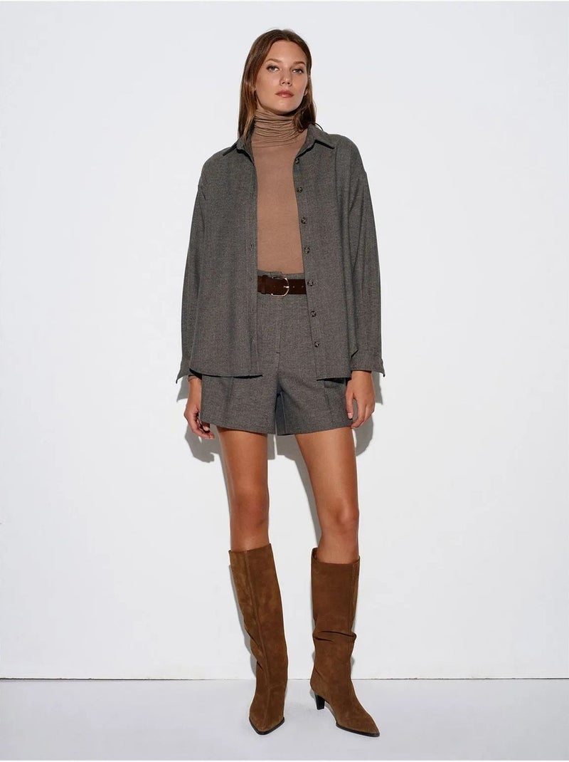 Chemise oversize longue à micro-motif dilvin Gris Noir - Kiabi
