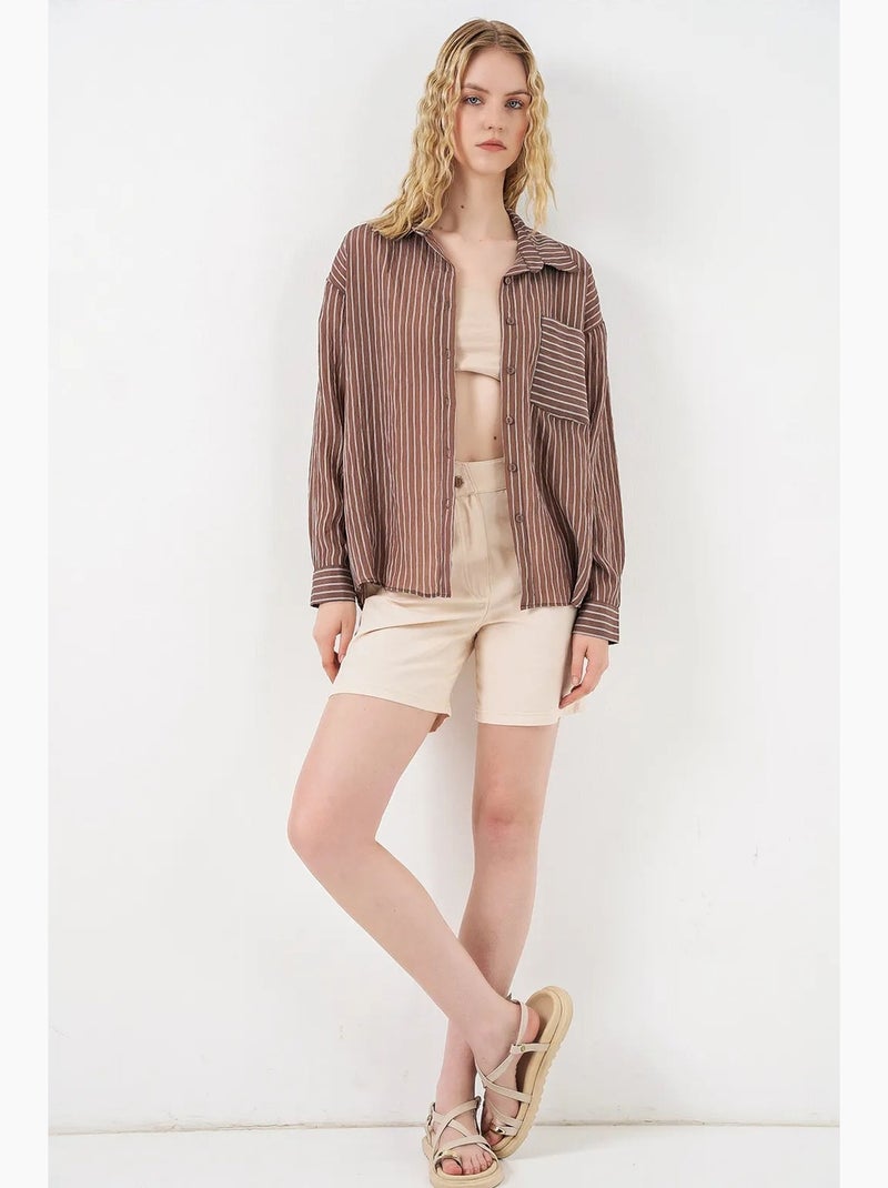 Chemise oversize rayée boutonnée bdart Marron chocolat - Kiabi