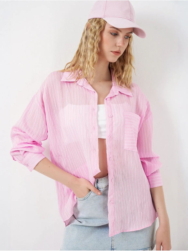 Chemise oversize rayée boutonnée bdart Rose clair - Kiabi