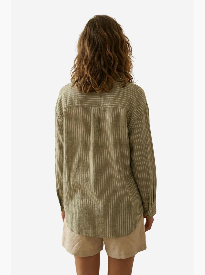 Chemise oversize rayée en popeline de coton my fashion Kaki - Kiabi