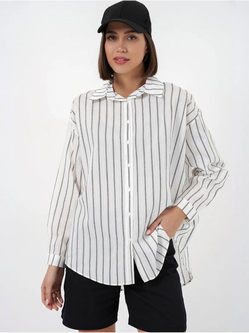 Chemise oversize texturée à rayures avec fermeture à boutons bdart - Kiabi