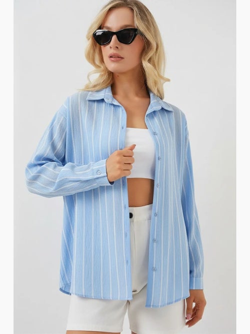 Chemise oversize texturée à rayures avec fermeture à boutons bdart - Kiabi Chemise oversize texturée à rayures avec fermeture à boutons bdart - Kiabi