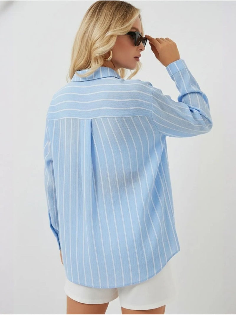 Chemise oversize texturée à rayures avec fermeture à boutons bdart Bleu ciel - Kiabi