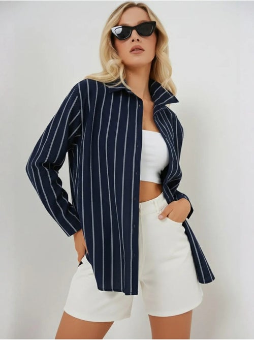 Chemise oversize texturée à rayures avec fermeture à boutons bdart - Kiabi Chemise oversize texturée à rayures avec fermeture à boutons bdart - Kiabi
