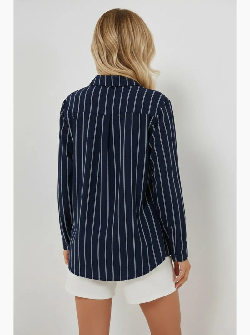 Chemise oversize texturée à rayures avec fermeture à boutons bdart Bleu marine - Kiabi