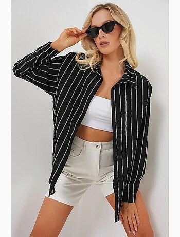 Chemise oversize texturée à rayures avec fermeture à boutons bdart