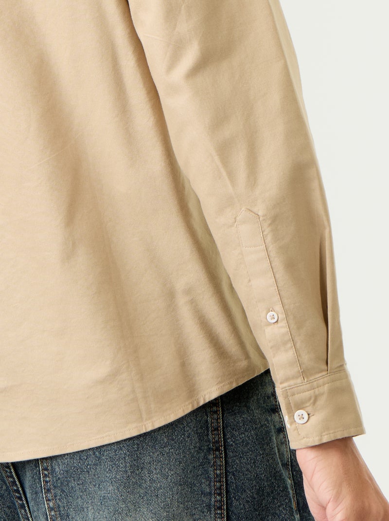 Chemise oxford à ouverture boutonnée Beige - Kiabi