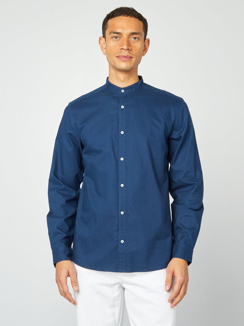 Chemise Oxford avec col mao Bleu - Kiabi
