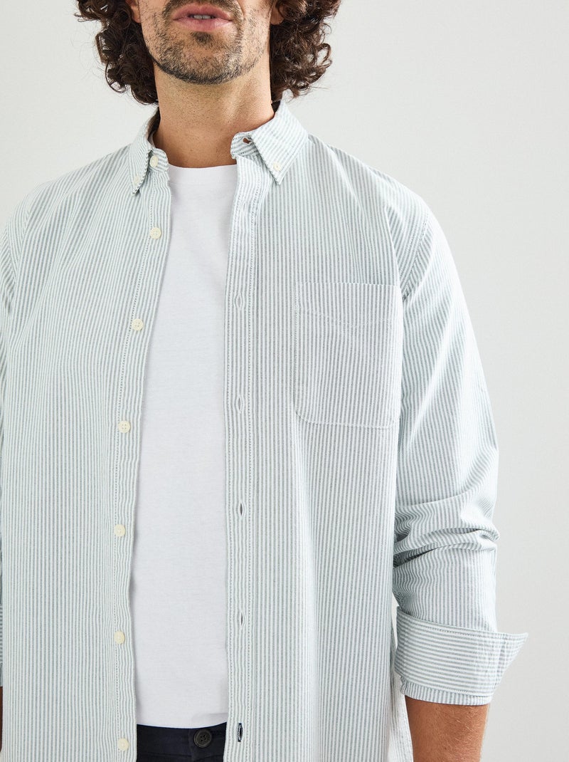 Chemise Oxford rayée à manches longues, MO Fashion Vert - Kiabi
