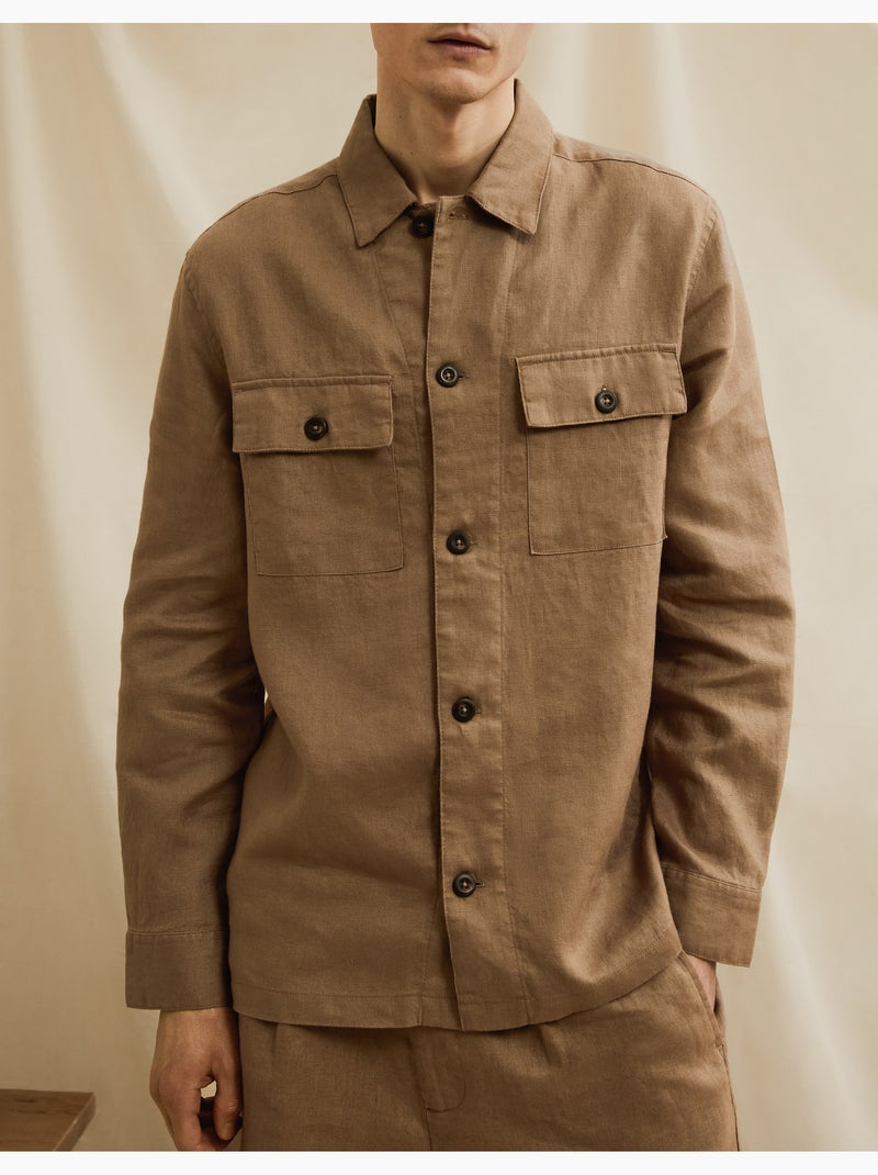 Chemise par-dessus 100 % lin, MO Fashion Marron - Kiabi