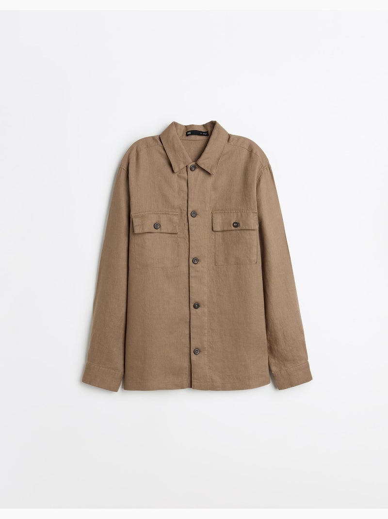 Chemise par-dessus 100 % lin, MO Fashion Marron - Kiabi