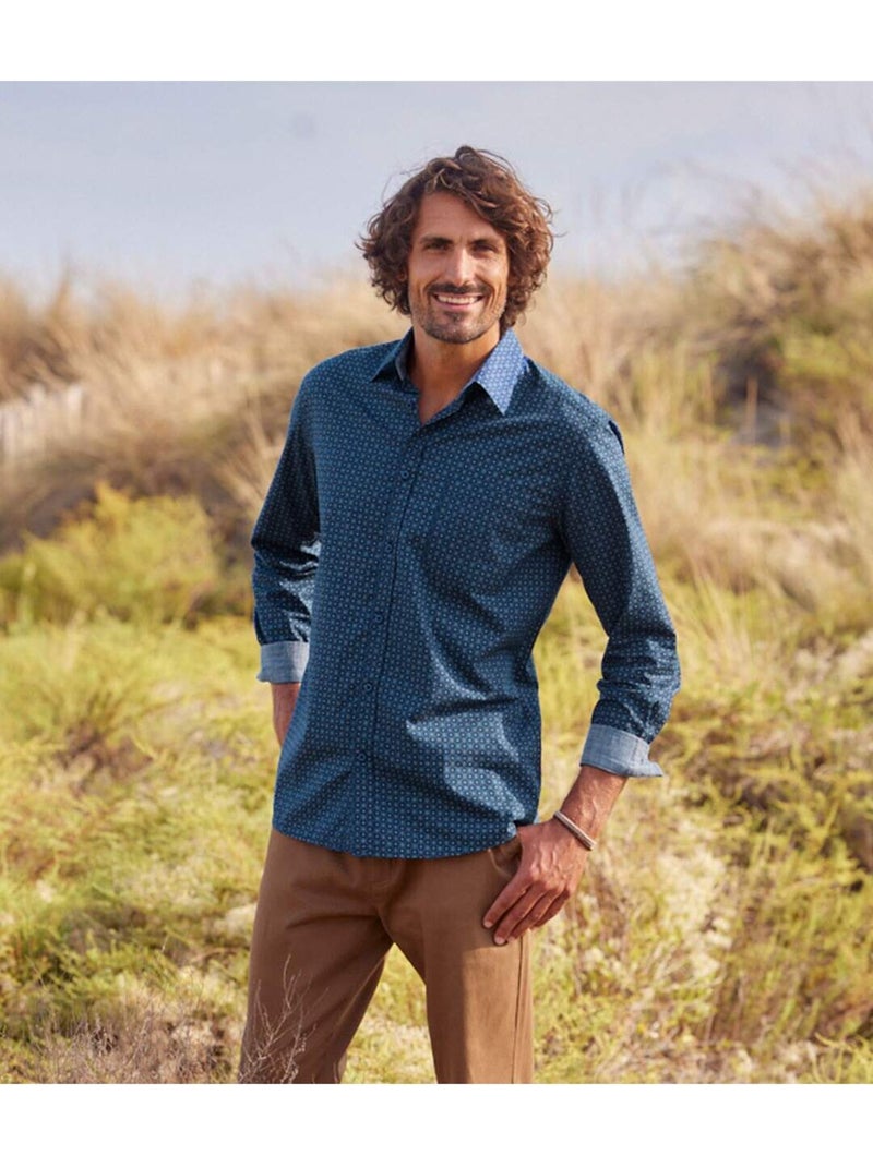Chemise popeline à micromotifs trendy    - atlas for men Blanc Bleu marine - Kiabi