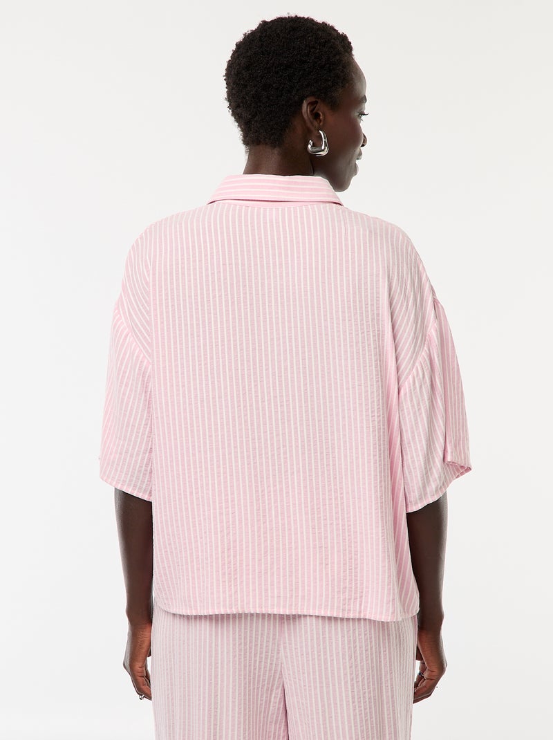 Chemise rayé à maches courtes - Rose - Femme - 15.00€ - Kiabi