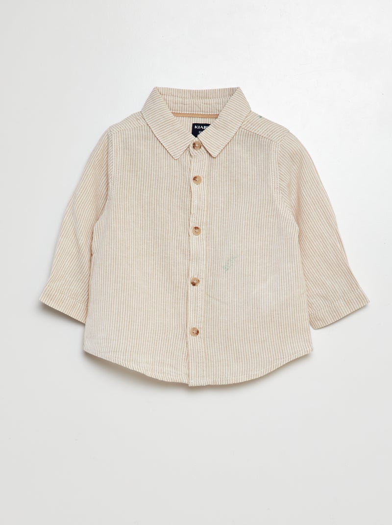 Chemise rayé en lin mélangé Beige - Kiabi