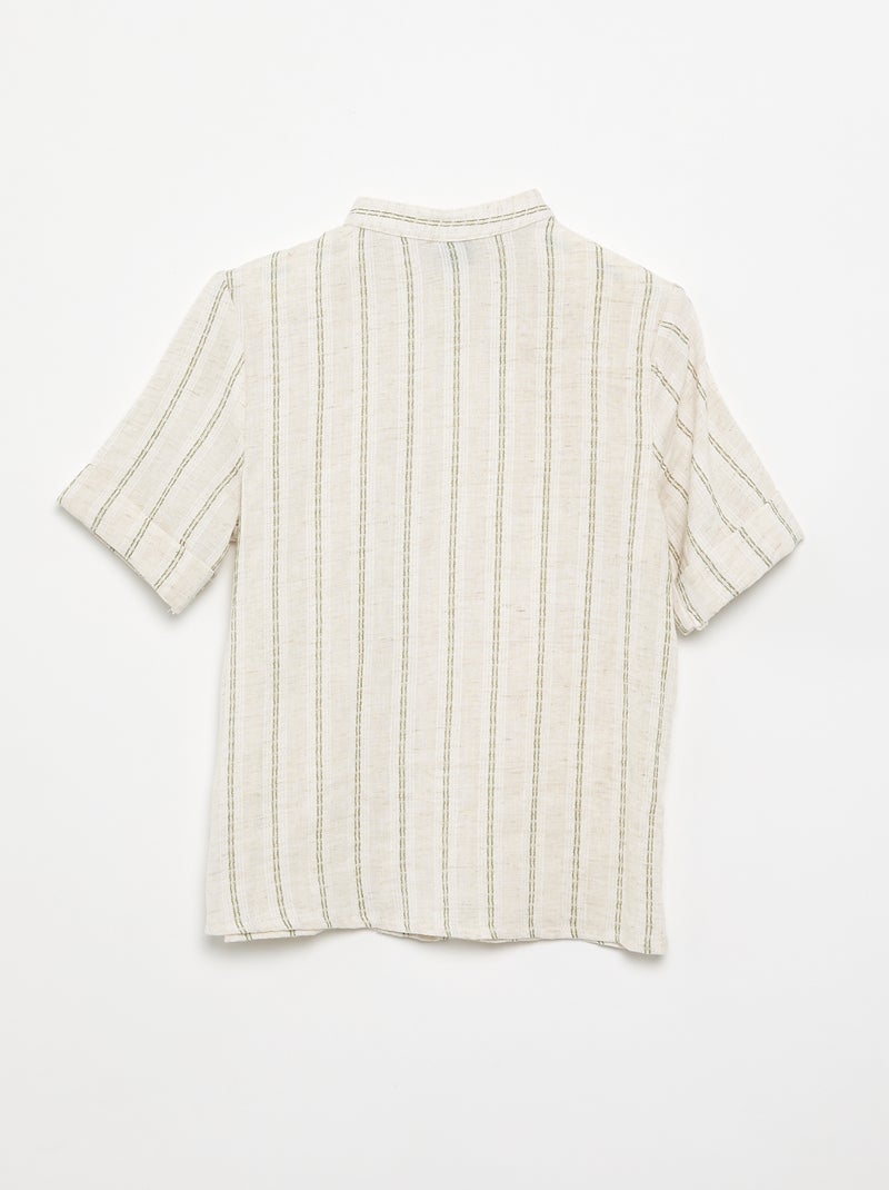 Chemise rayée à manches courtes Beige - Kiabi