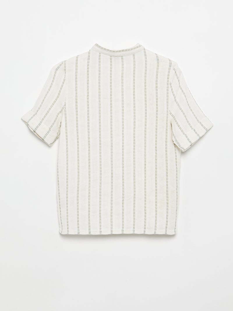 Chemise rayée à manches courtes Beige - Kiabi