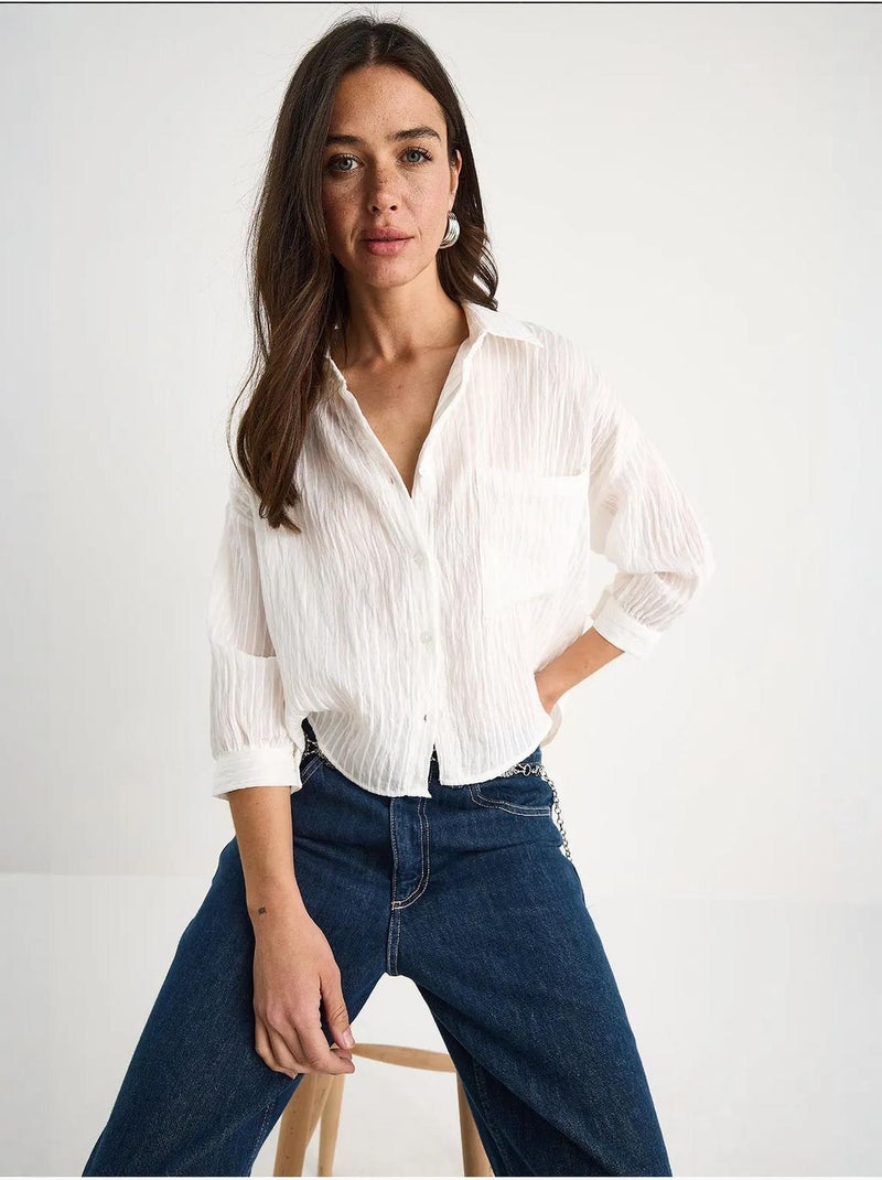 Chemise rayée à manches courtes et poche unique lucci Blanc - Kiabi