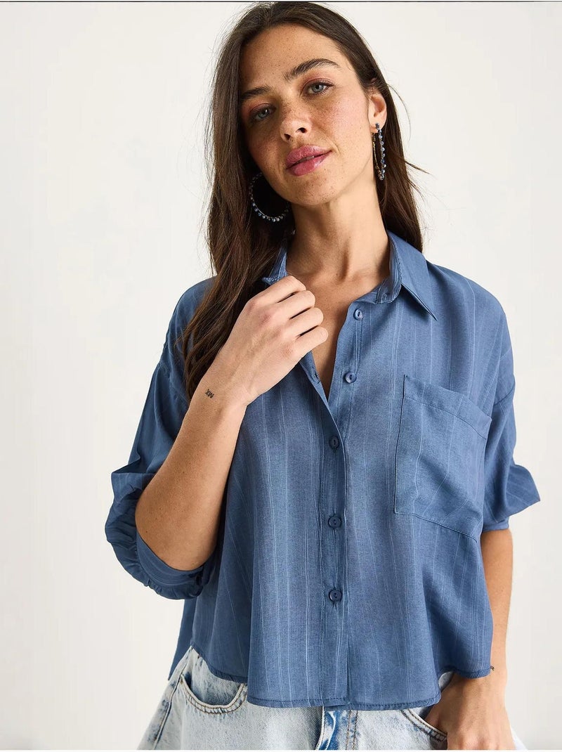 Chemise rayée à manches courtes et poche unique lucci Bleu électrique - Kiabi