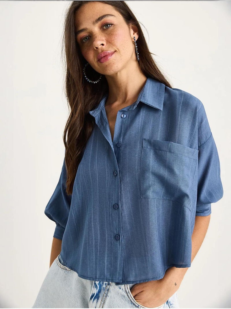 Chemise rayée à manches courtes et poche unique lucci Bleu électrique - Kiabi
