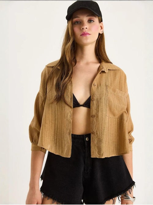 Chemise rayée à manches courtes et poche unique lucci - Kiabi
