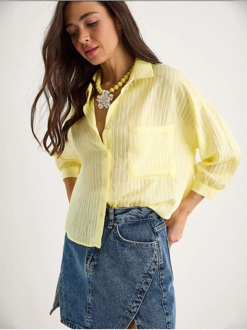 Chemise rayée à manches courtes et poche unique lucci - Kiabi