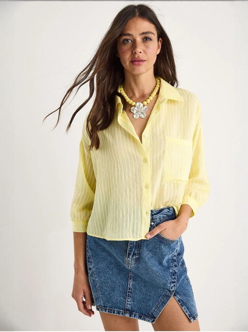 Chemise rayée à manches courtes et poche unique lucci Jaune citron - Kiabi