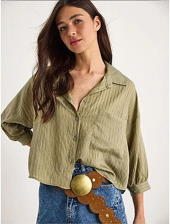 Chemise rayée à manches courtes et poche unique lucci