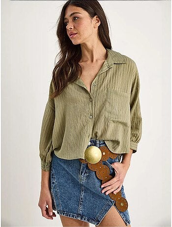 Chemise rayée à manches courtes et poche unique lucci