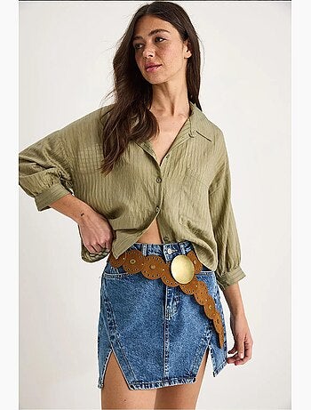 Chemise rayée à manches courtes et poche unique lucci