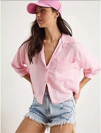 Chemise rayée à manches courtes et poche unique lucci