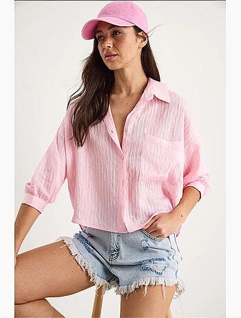 Chemise rayée à manches courtes et poche unique lucci