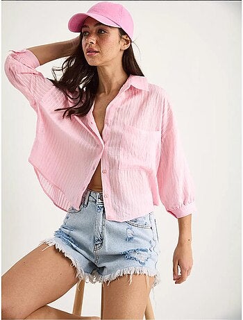 Chemise rayée à manches courtes et poche unique lucci