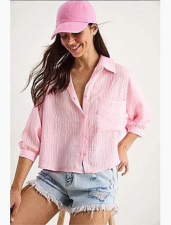 Chemise rayée à manches courtes et poche unique lucci
