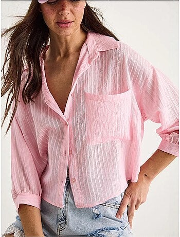 Chemise rayée à manches courtes et poche unique lucci