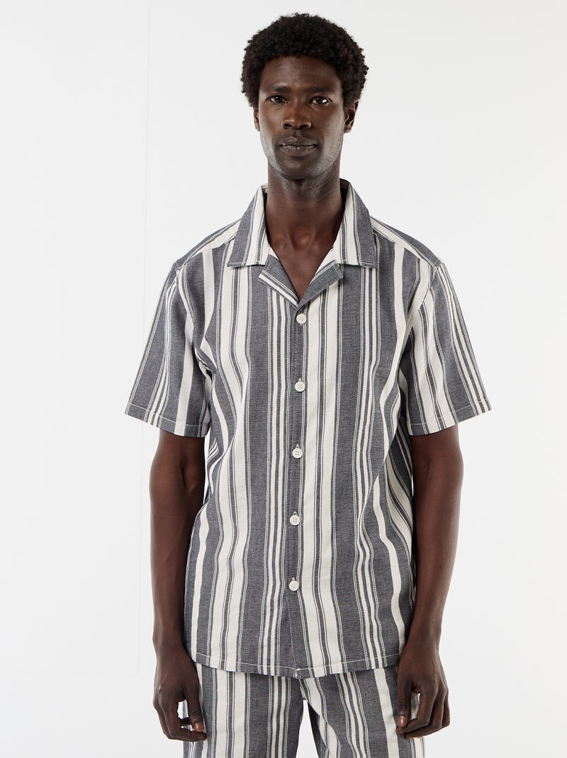 Chemise rayée à manches courtes Noir - Kiabi
