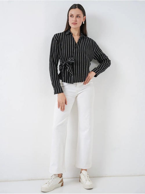 Chemise rayée à manches longues avec détail cravate bdart - Kiabi