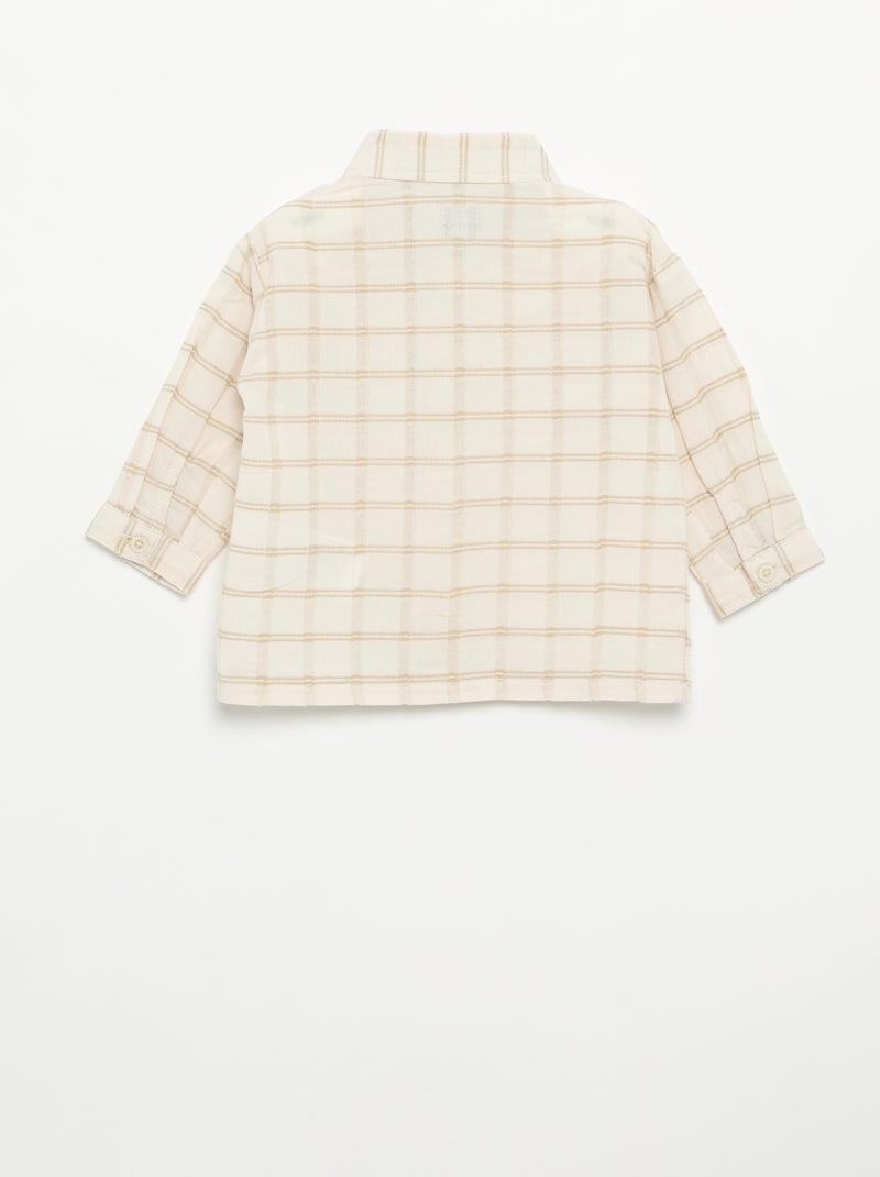 Chemise rayée à manches longues Beige - Kiabi