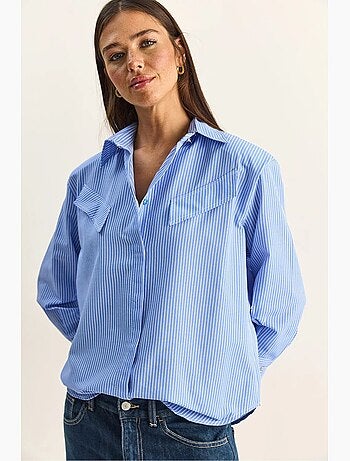 Chemise rayée à manches longues en popeline lucci