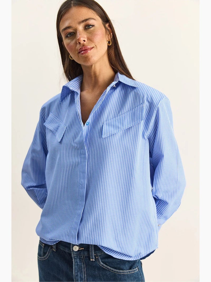 Chemise rayée à manches longues en popeline lucci Bleu - Kiabi